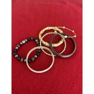 Bangle Bracelet Lot of 6 Chunky Boho Shell Wood Metal Beads‎